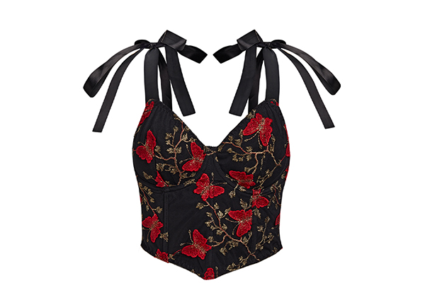 Why has the lace butterfly v-neck camisole bustier top become a popular item in fashion wear?